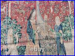 19th Century Antique French Lady with Unicorn Large Tapestry Wall Hanging 3x4 ft