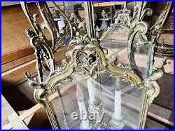19th Century Antique Gilded Bronze Hall Lantern, Rococo Style Large Chandelier