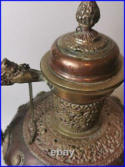 20th century antique LARGE Tibetan bronze tea pot decorated agate