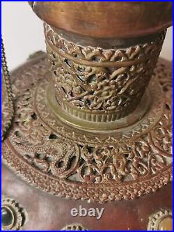 20th century antique LARGE Tibetan bronze tea pot decorated agate