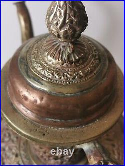 20th century antique LARGE Tibetan bronze tea pot decorated agate