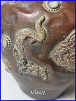 20th century antique LARGE Tibetan bronze tea pot decorated agate