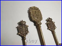 3 x Large Antique Brass / Bronze Keys Portugal City Coat Of Arms 19th Century