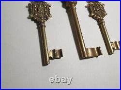 3 x Large Antique Brass / Bronze Keys Portugal City Coat Of Arms 19th Century