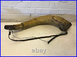 Antique 18th / 19th Century Large Powder Horn with Leather Strap 22 1/2 Long