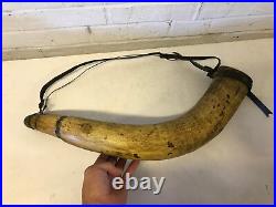 Antique 18th / 19th Century Large Powder Horn with Leather Strap 22 1/2 Long