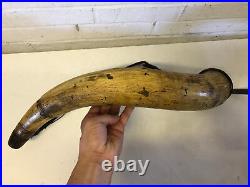 Antique 18th / 19th Century Large Powder Horn with Leather Strap 22 1/2 Long