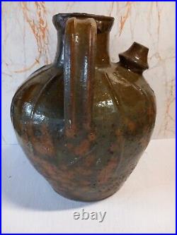 Antique 18th Century Large Heavy Terracotta Walnut Oil Jug With Side Handles