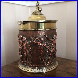 Antique 19th Century Brass & Copper Clad Large Biscuit Barrel Hinged Lid
