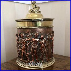 Antique 19th Century Brass & Copper Clad Large Biscuit Barrel Hinged Lid