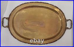 Antique 19th Century, Large Hand Hammered Brass Dual Handle Tray, 25 x 16