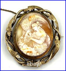Antique 19th Century Very Large Swivel Carved Shell Cameo Mourning Brooch Hebe