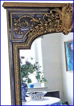 Antique 19th Century very large quality gilt floor wall overmantle mirror