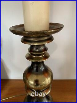 Antique 20th Century Large Impressive Brass Candlestick Table Lamp 64cm