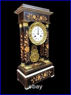 Antique Clock Boulle French Inlay Potico Clock 19th Century Large Mantel Clock