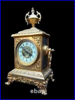 Antique Clock Bronze French Large 19th Century Signed Japy Freres Mantel Clock