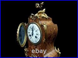 Antique Clock French Boulle Kingwood Inlay Ormolu Large Mantel 19th Century 1860