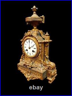 Antique Clock French Bronze Large 19th Century Mantel Clock Victorian c1860