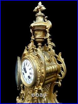 Antique Clock French Bronze Large Heavy 19th Century Bell Striking Mantel Clock