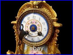 Antique Clock French Sevres Hand Painted Large Bell Striking Mantel 19th Century