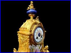 Antique Clock French Sevres Hand Painted Large Bell Striking Mantel 19th Century