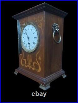 Antique Clock French Wooden Inlaid Bracket Clock 19th Century Large Mantel Clock