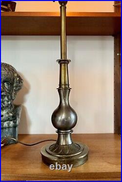 Antique Early 20th Century Large Impressive Brass And Chrome Table Lamp 62cm Hi