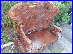 Antique Early Twentieth Century Large Chinese Dragon Carved Bench stunning