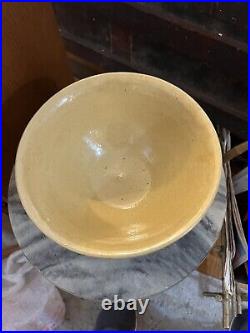 Antique Large 9 Yellow Ware Mixing Bowl with White Bands Waffle19th Century
