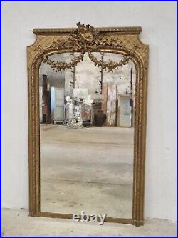 Antique Large French Mirror 19th Century Louis XVI Style Gilded