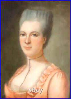 Antique Large Pastel Painting Elegant Lady Portrait French School 18th Century
