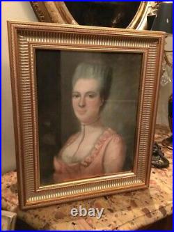 Antique Large Pastel Painting Elegant Lady Portrait French School 18th Century