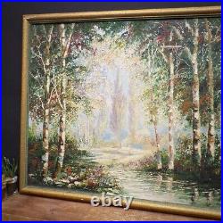 Antique Oil Painting Original Impressionist Framed Large Vintage Landscape Trees