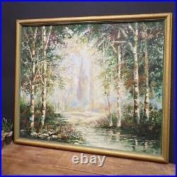 Antique Oil Painting Original Impressionist Framed Large Vintage Landscape Trees