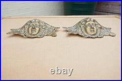 Antique Pair French Furniture Large Face Mask Brass Fittings Late 19th Century