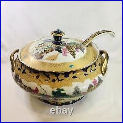 Antique Qing Dynasty 19th Century Large Chinese Export Hunting Tureen & Ladle