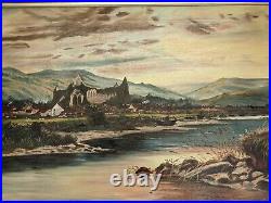 Antique early XX C large Original oil painting signed by F Tocher Tintern Abbey