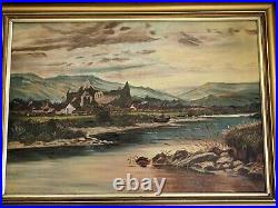 Antique early XX C large Original oil painting signed by F Tocher Tintern Abbey