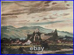 Antique early XX C large Original oil painting signed by F Tocher Tintern Abbey