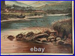 Antique early XX C large Original oil painting signed by F Tocher Tintern Abbey