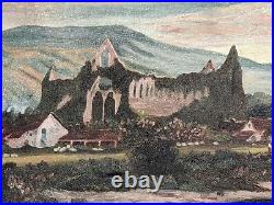 Antique early XX C large Original oil painting signed by F Tocher Tintern Abbey