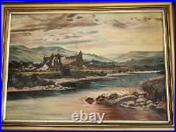 Antique early XX C large Original oil painting signed by F Tocher Tintern Abbey