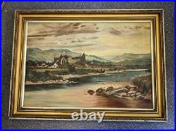 Antique early XX C large Original oil painting signed by F Tocher Tintern Abbey