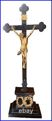 Antique large cast iron cross, Jesus crucifix, 19th century, Central Europe