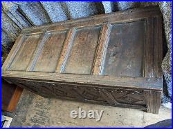 Antique large solid oak carved 18th century COFFER (no key) LBE030823C