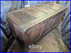 Antique large solid oak carved 18th century COFFER (no key) LBE030823C