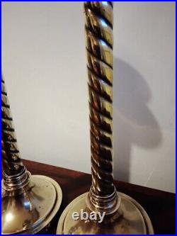 Antique pair 19th century Victorian large barley twist Brass candlesticks