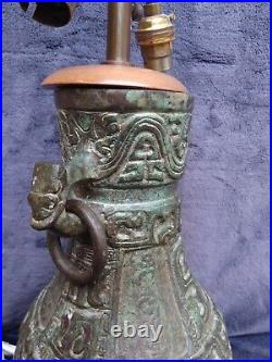 Beautiful Large Heavy Vintage Chinese Green Bronze Lamp Light Mid Century Retro