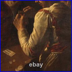 Card players antique painting oil on canvas artwork interior scene 17th century