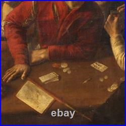 Card players antique painting oil on canvas artwork interior scene 17th century